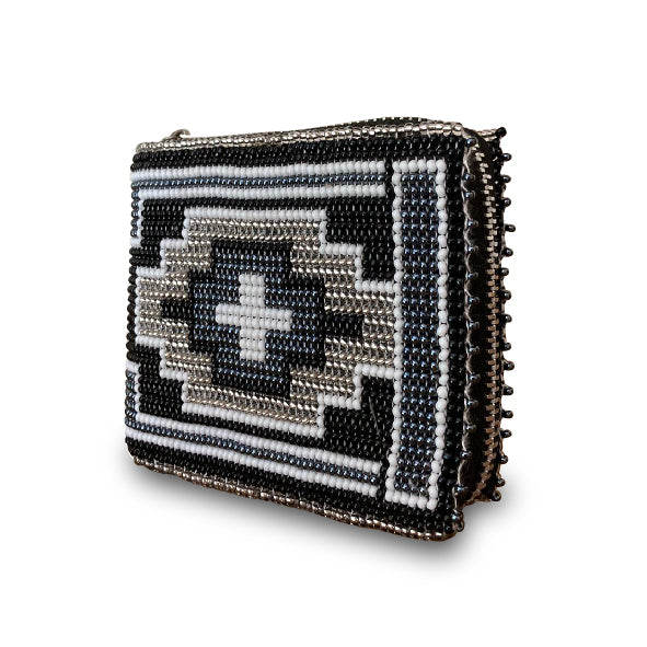 Beaded Square Wallet Black and White