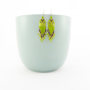 African Beaded Dangle Earrings Green and Gold