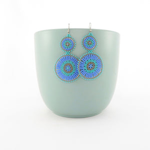 African Beaded Earrings Double Disk Blue