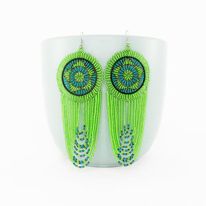 Disk and Fringe Earrings - Green