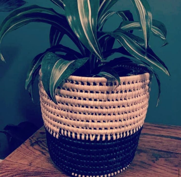 Woven Planter Basket - Black and Natural