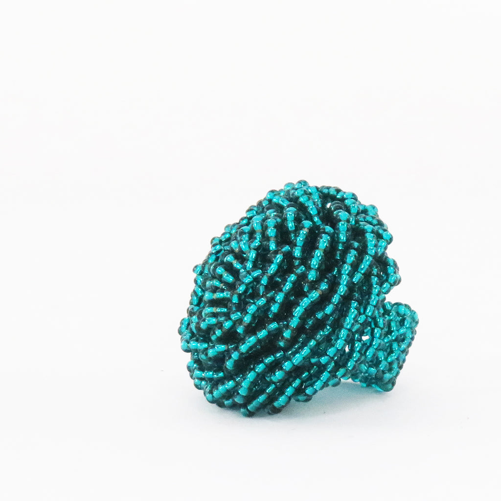 African beaded ring Teal