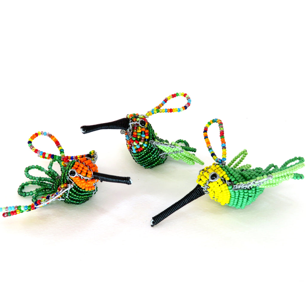 Small Beaded Sunbird decorations - Green