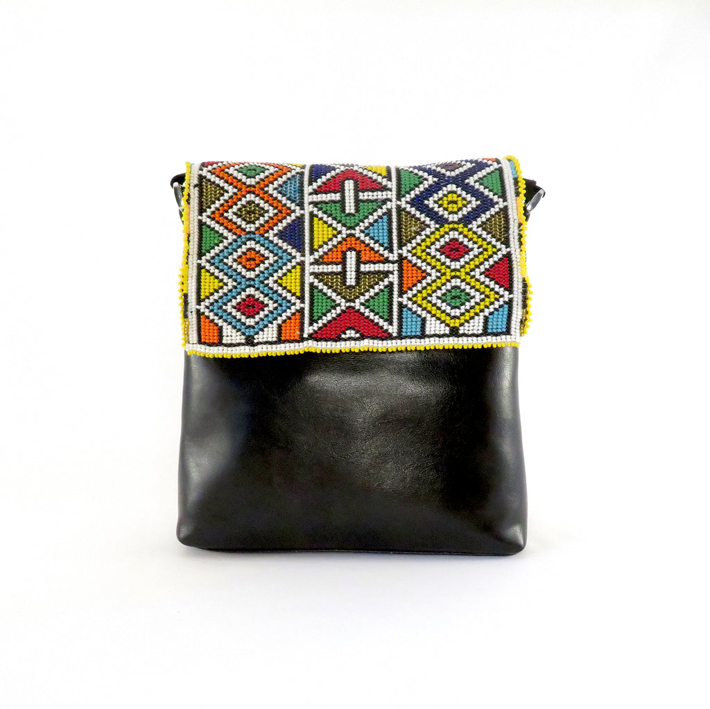 Black Sling Bag with Beaded Flap