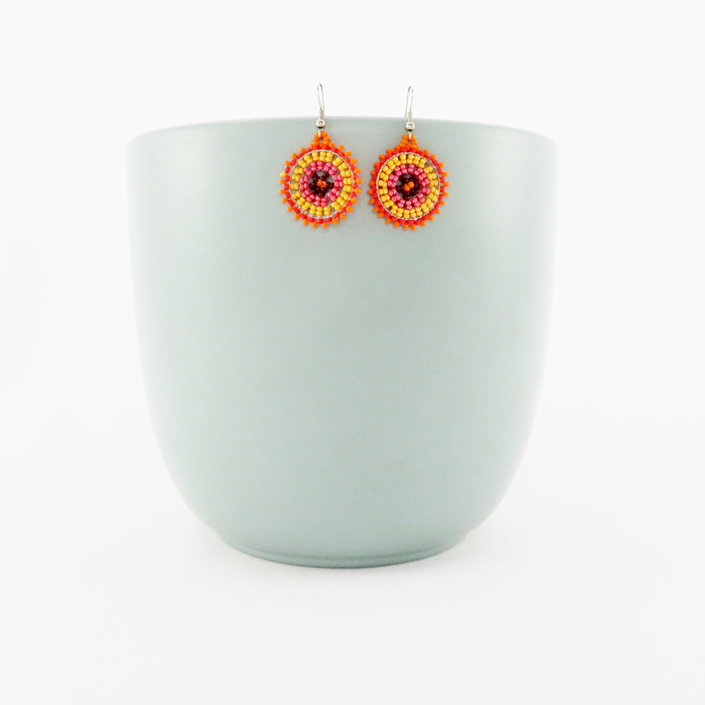 African Beaded Earrings Single Disk Orange