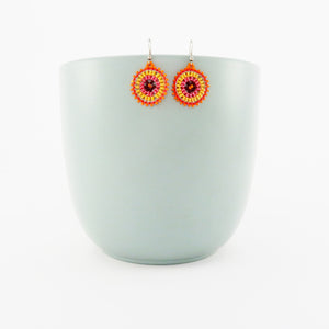 African Beaded Earrings Single Disk Orange