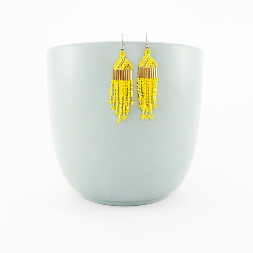 African Beaded Dangle Earrings Yellow