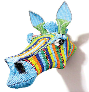 Multicoloured Zebra Head with Blue and Green Ears